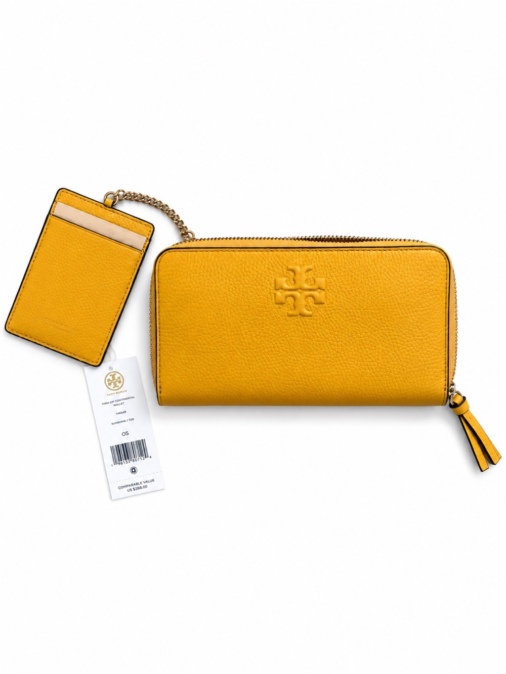 Tory Burch Thea Zip Continental Wallet New w/ Ticket Solarium Yellow